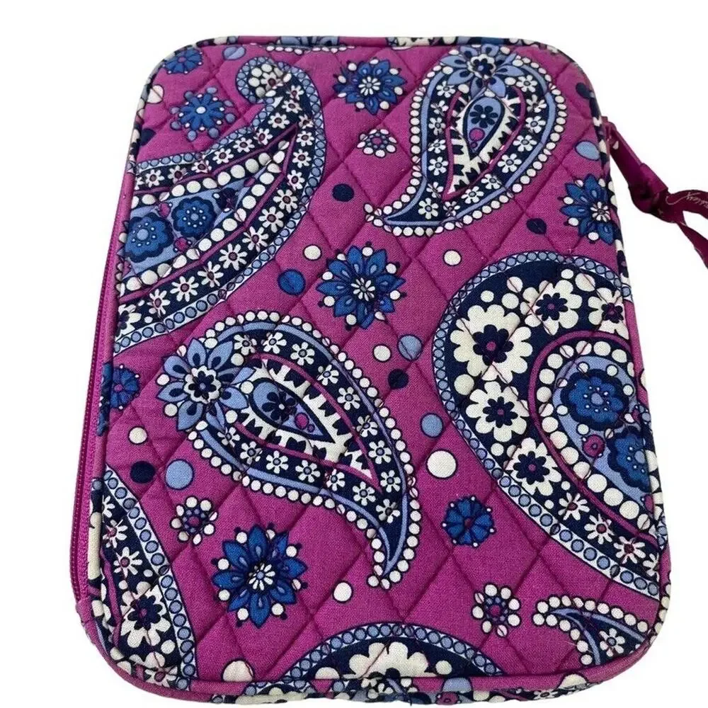 Vera Bradley Boysenberry Tablet Sleeve Padded Paisley Zip Around Bag Quilted